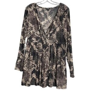Torrid Babydoll Knit And Mesh Top Womens Plus Size 2X Snake Brown Sheer